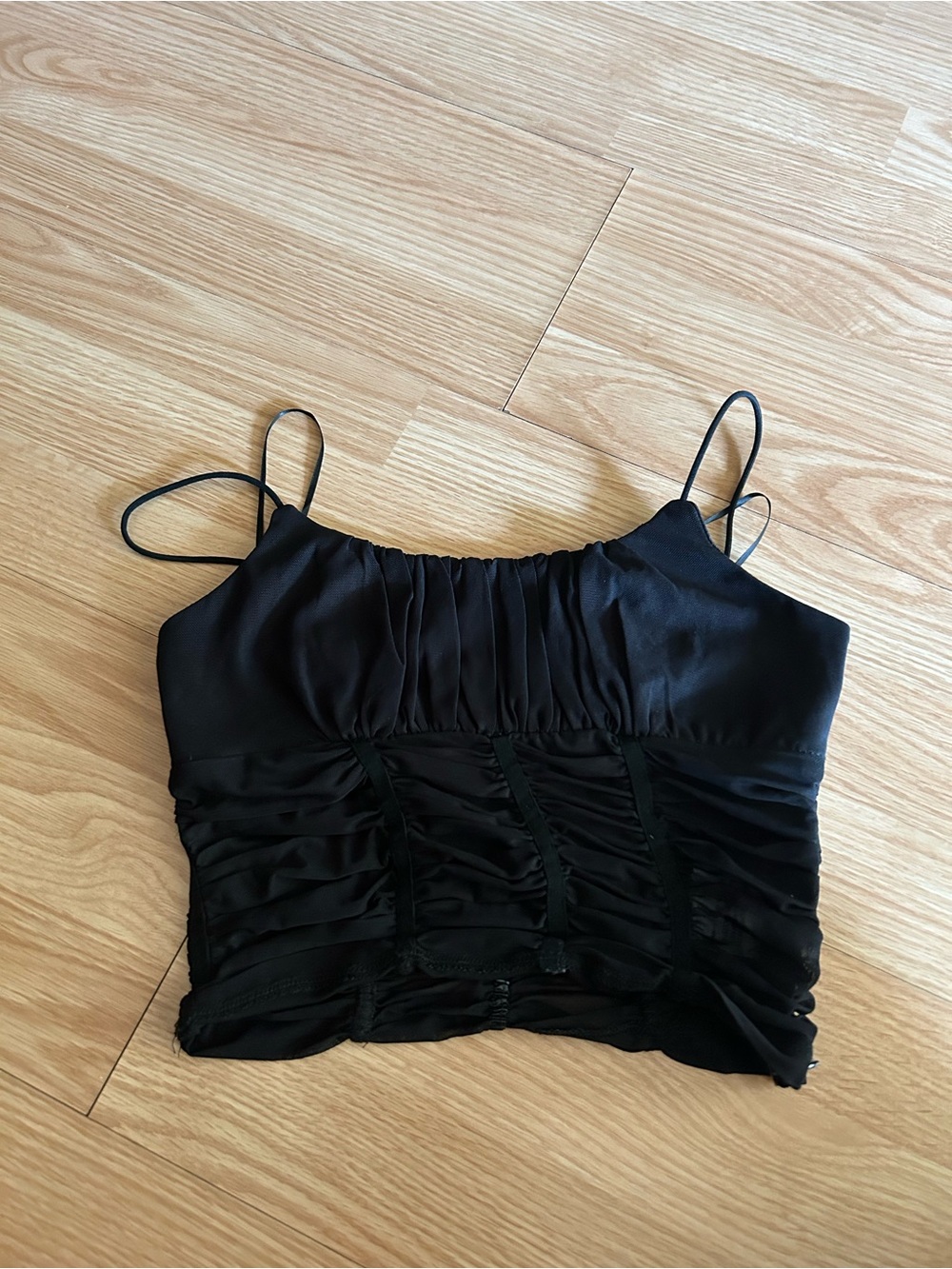 Princess Polly Black Sheer Cropped Ruched Top Size 2